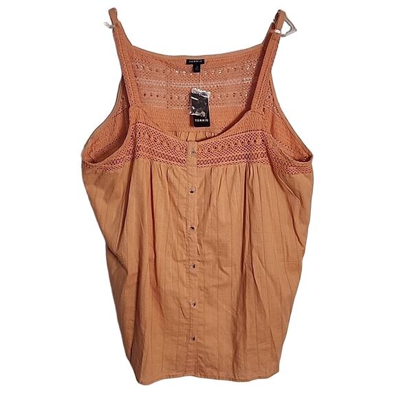 Torrid Button Up Embroidered Crochet Tank, Peach Bloom, NWT - Picture 1 of 7